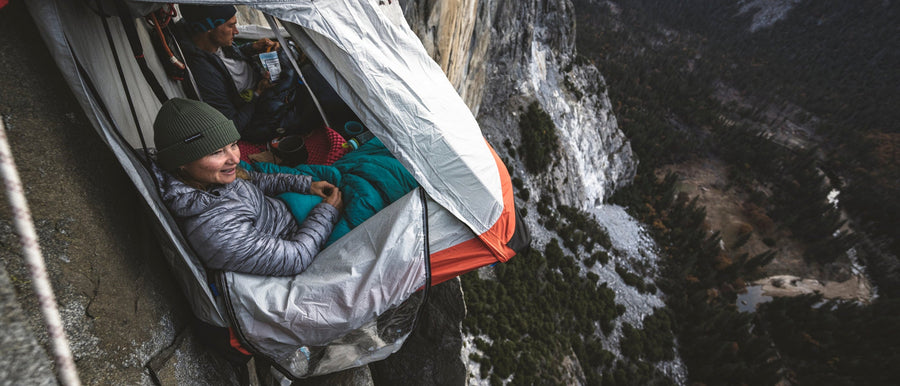BD athlete Hazel Findlay in a portaledge in Yosemite.