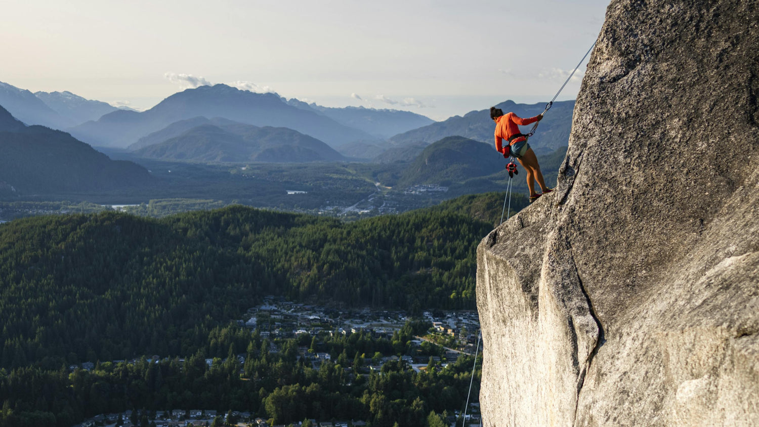 A climber on a ledge in Squamish.