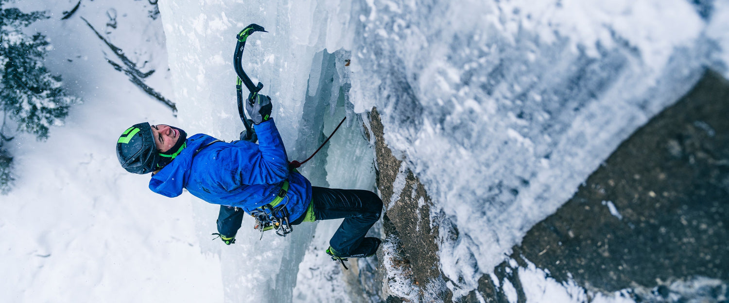 BD athlete Yannick Glatthard ice climbing