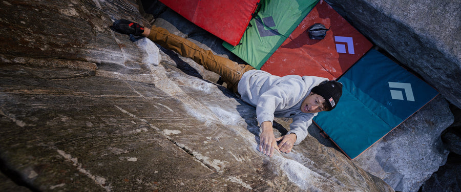 Black Diamond Athlete Kim Marschner boulders in Ticino, Switzerland