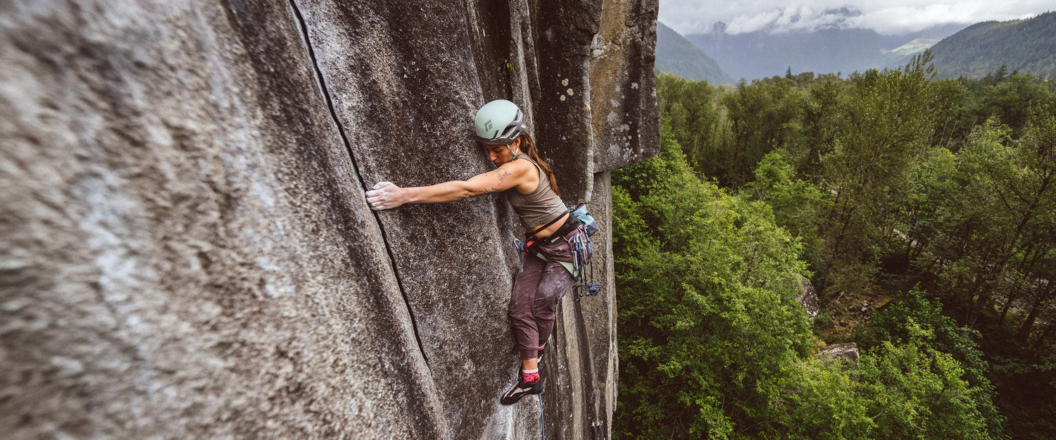 A climber reaches for a crack in Mazama, WA