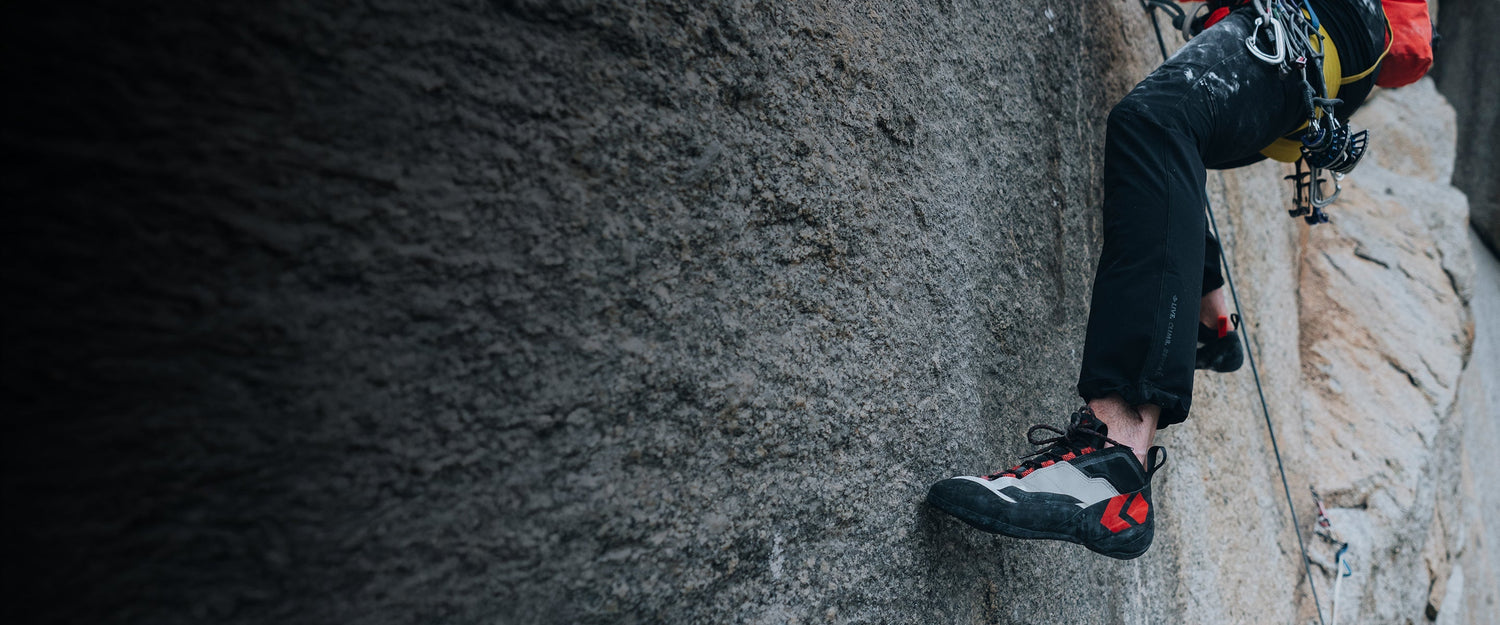 A climber slab climbs in the Aspect Pro Shoe
