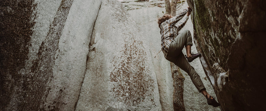 A climber boulders in Chattanooga, TN
