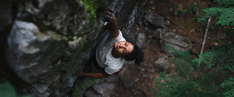 A climber reaches for a hold in Squamish, BC