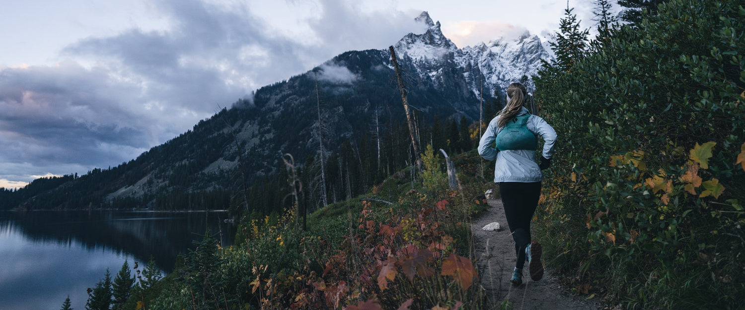 BD athlete Kelly Halpin running in the Teton Range, WY