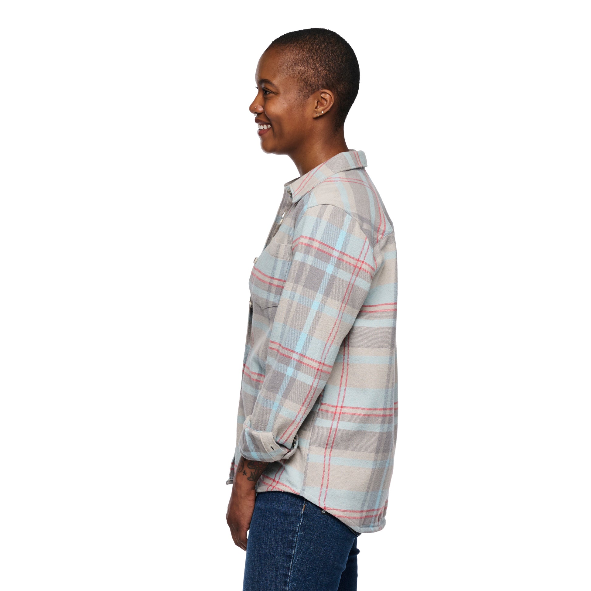 Pewter-Belay Blue Plaid ~ Model is 170 cm | Chest 86 cm | Waist 72 cm | Size Small/6 
