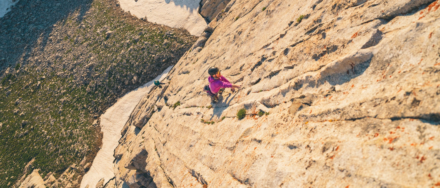 A climber high on the wall in Lone Peak, Utah.