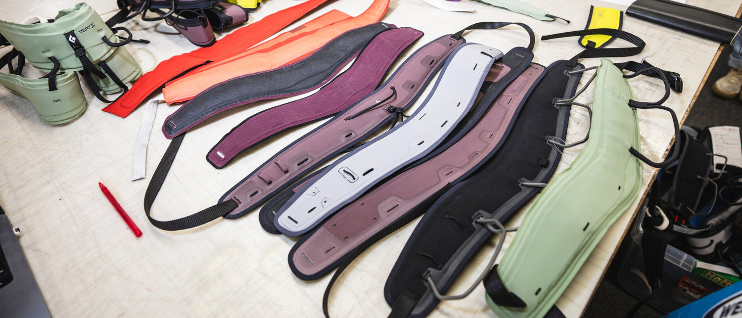 A collection of Zone Harness waist strap prototypes.