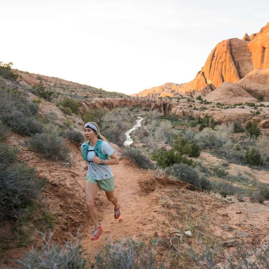 BD athlete Kelly Halpin runs in Moab, UT.